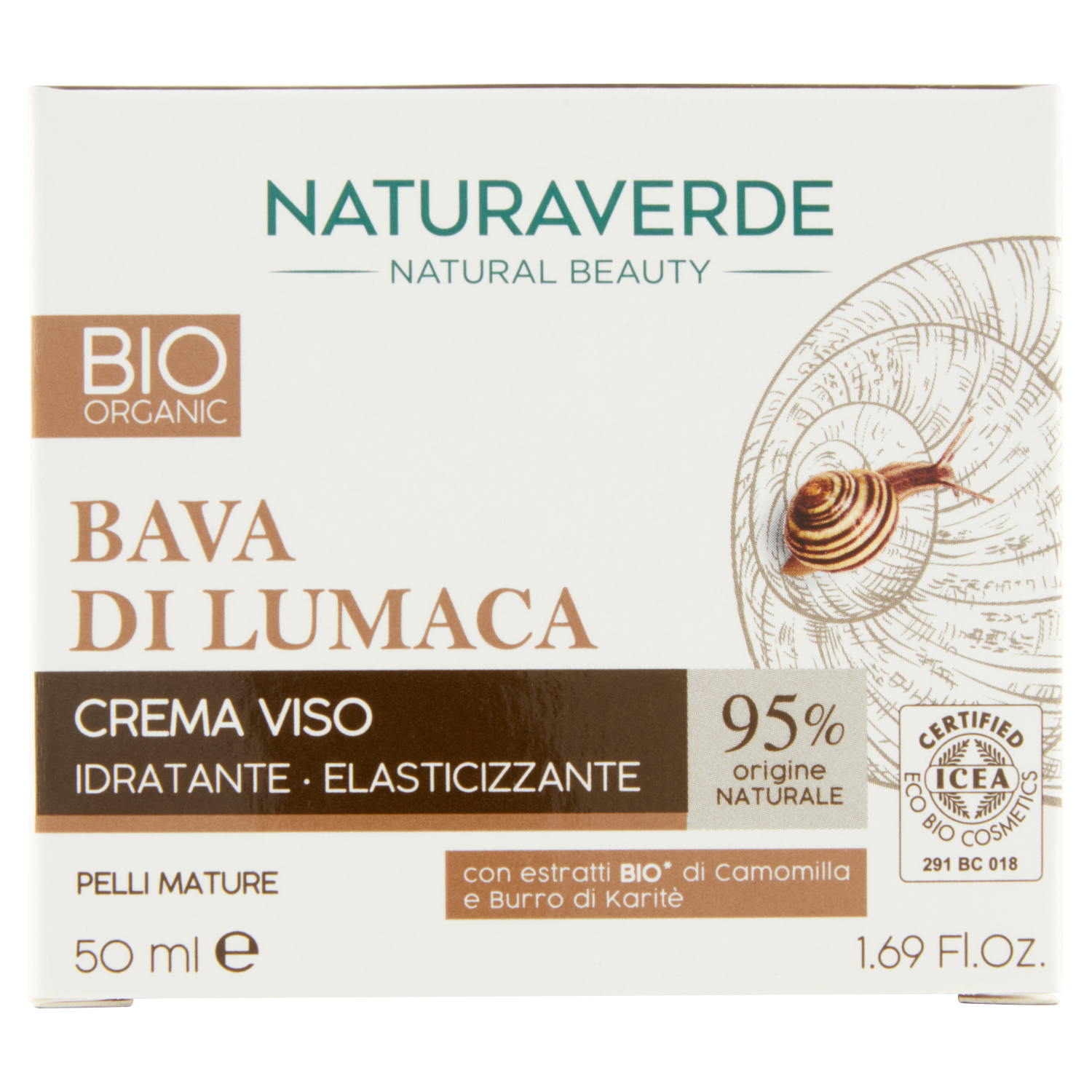 Крем для лица Naturaverde увлажняющий, с органической слизью улитки, 50 мл